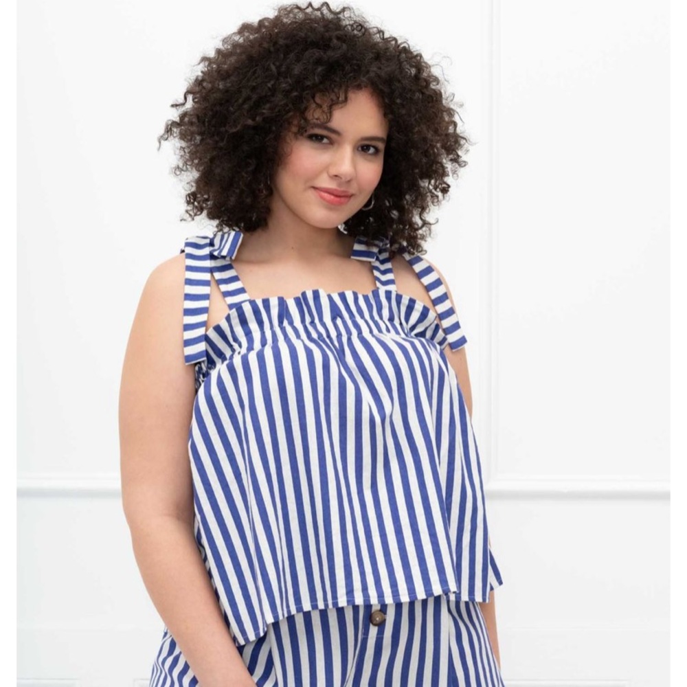 Eloquii Elements Stripe Linen Tie Tank Top Size 18